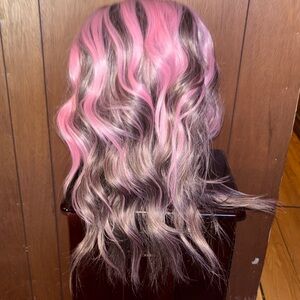 Chelsey Smith Crowns Kylie headband wig. Pink and Black Wavy Hair Wig